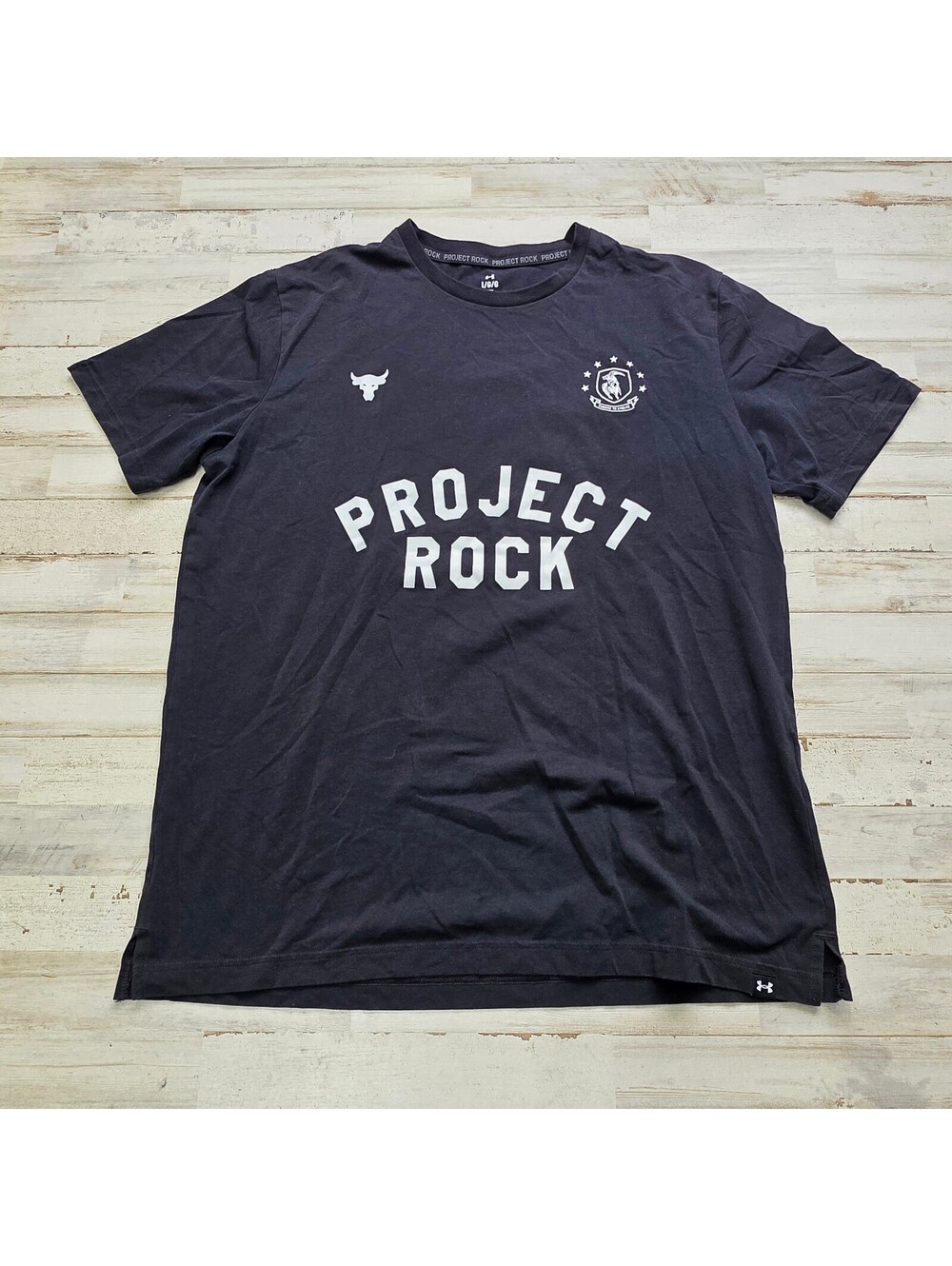 Under Armour Project Rock T-Shirt Men's L Black Graphic Loose Fit Workout Tee